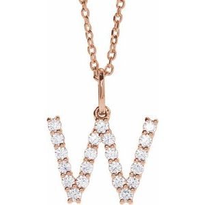 14K Rose Gold 1/3 CTW Lab-Grown Diamond Initial W 16-18" Necklace