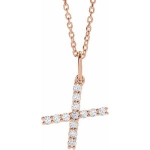 14K Rose Gold 1/5 CTW Lab-Grown Diamond Initial X 16-18" Necklace