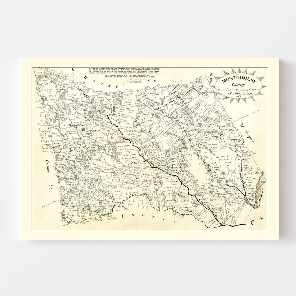 Vintage Map of Montgomery County, Texas 1933