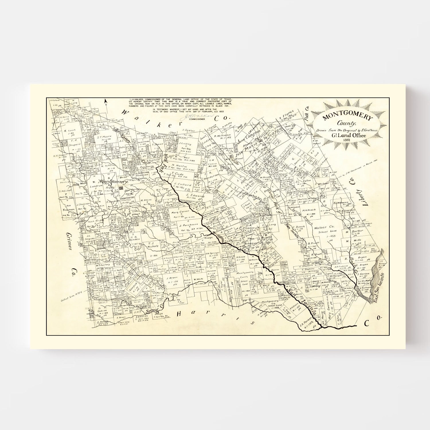 Vintage Map of Montgomery County, Texas 1933