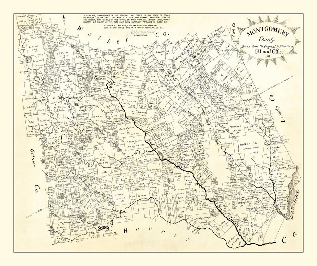 Vintage Map of Montgomery County, Texas 1933