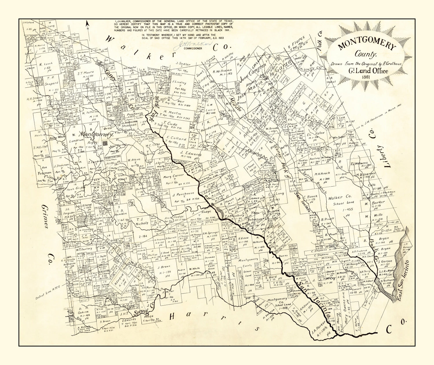 Vintage Map of Montgomery County, Texas 1933