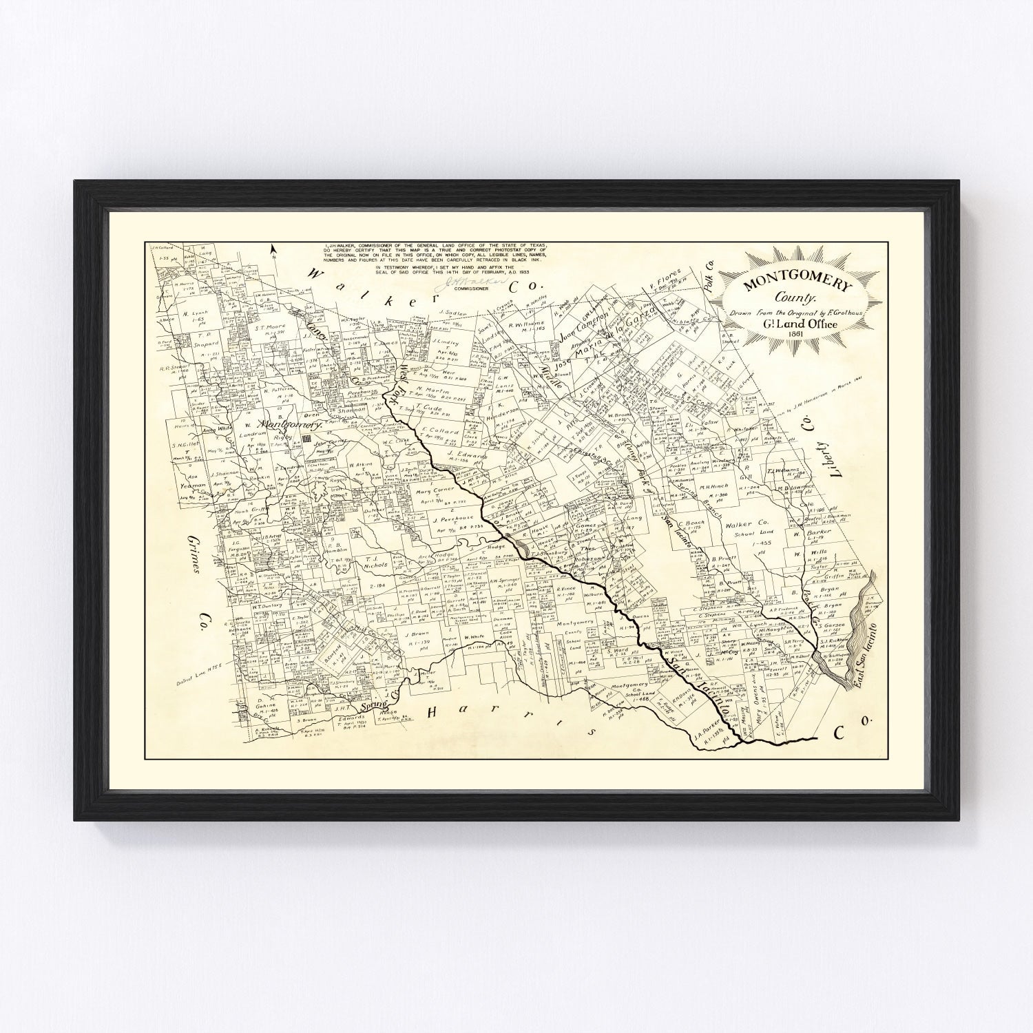 Vintage Map of Montgomery County, Texas 1933