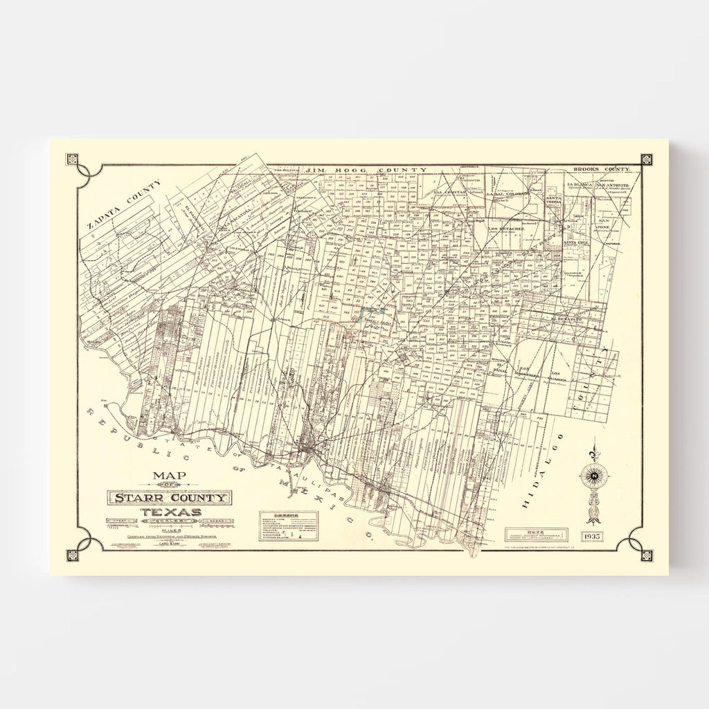 Vintage Map of Starr County, Texas 1935