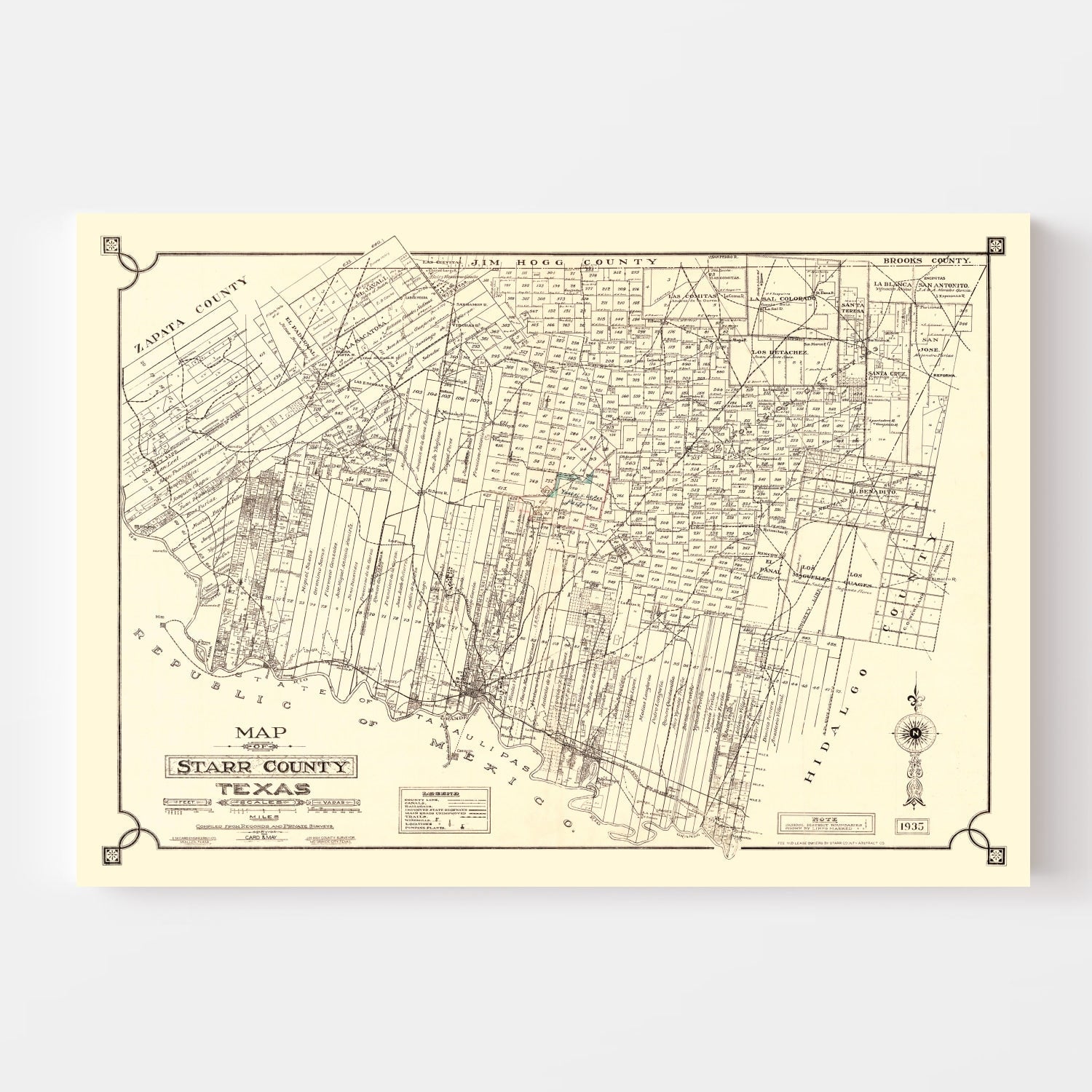 Vintage Map of Starr County, Texas 1935