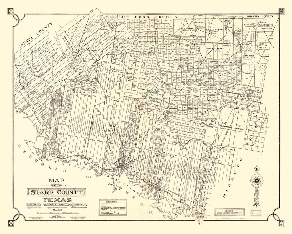 Vintage Map of Starr County, Texas 1935