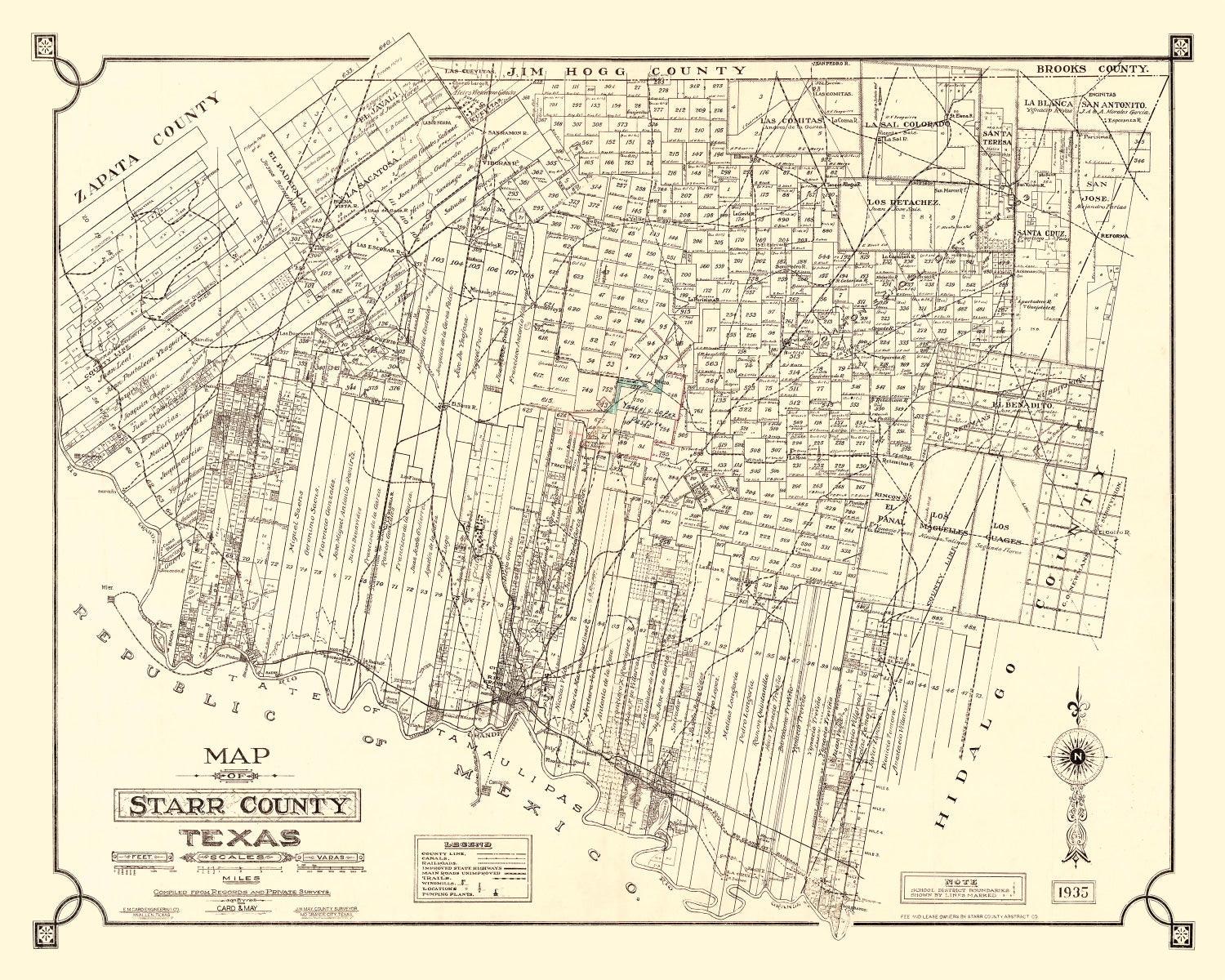 Vintage Map of Starr County, Texas 1935