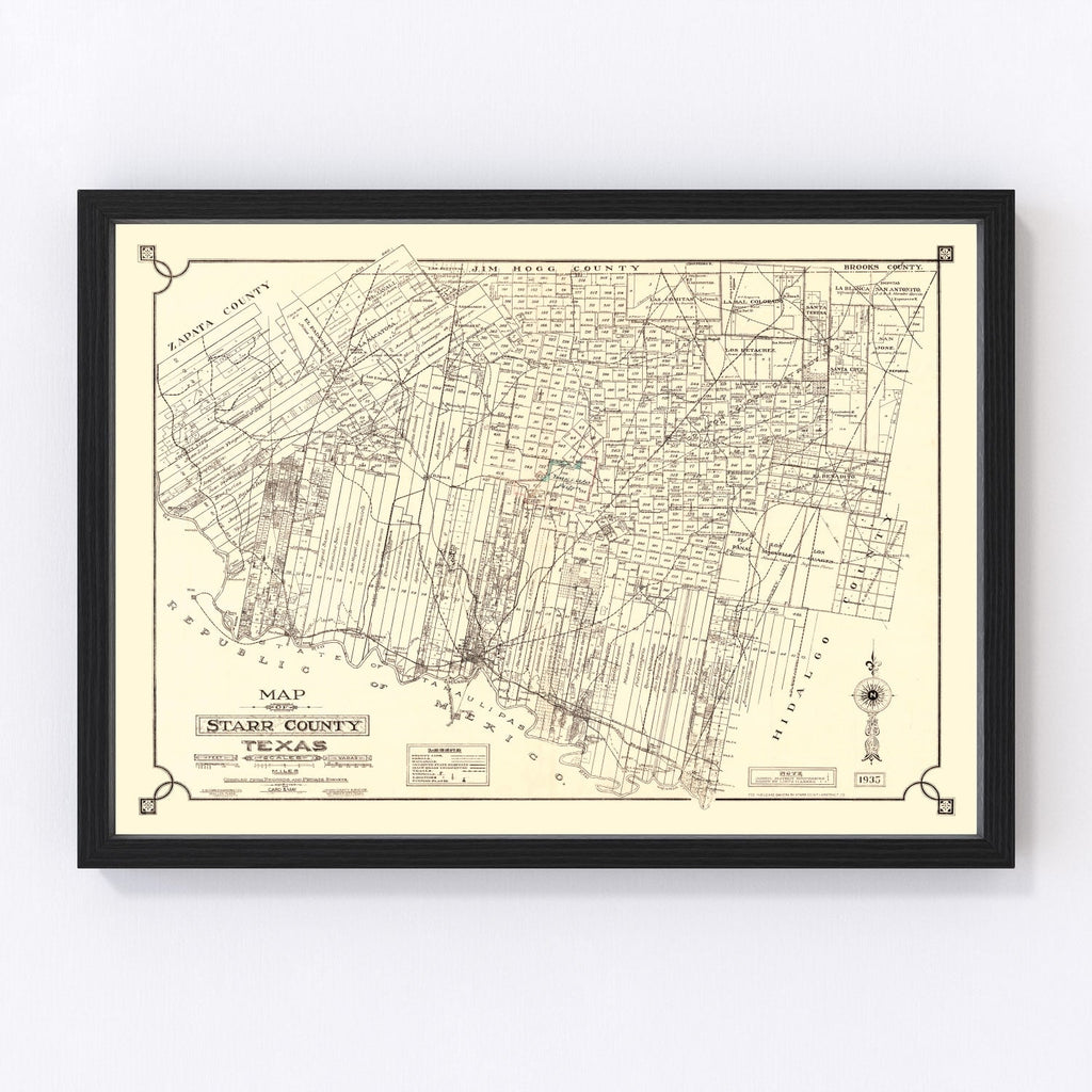 Vintage Map of Starr County, Texas 1935