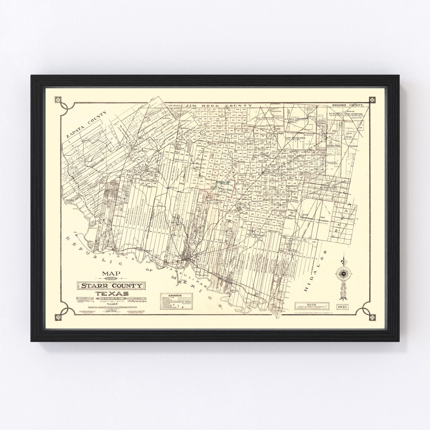 Vintage Map of Starr County, Texas 1935