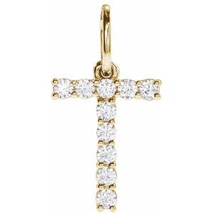 14K Yellow Gold 1/6 CTW Lab-Grown Diamond Initial T Pendant