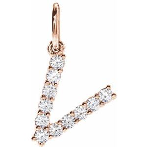 14K Rose Gold 1/5 CTW Lab-Grown Diamond Initial V Pendant