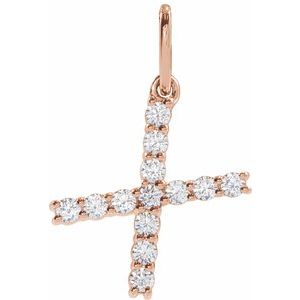 14K Rose Gold 1/5 CTW Lab-Grown Diamond Initial X Pendant