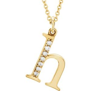 14K Yellow Gold .03 CTW Natural Diamond Lowercase Initial H 16" Necklace