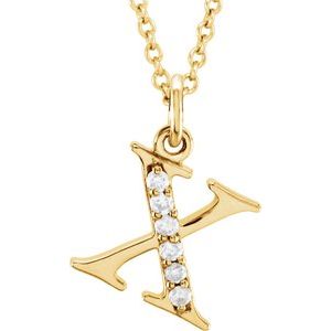 14K Yellow Gold .03 CTW Natural Diamond Lowercase Initial X 16" Necklace