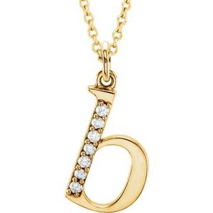 14K Yellow Gold .03 CTW Natural Diamond Lowercase Initial B 16" Necklace