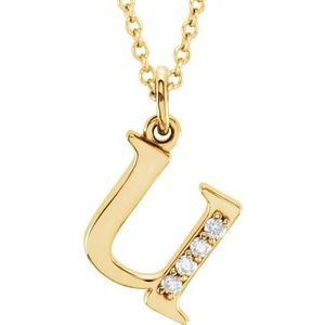 14K Yellow Gold .02 CTW Natural Diamond Lowercase Initial U 16" Necklace