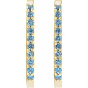 14K Yellow Gold Natural London Blue Topaz 20 mm Hoop Earrings – image 2