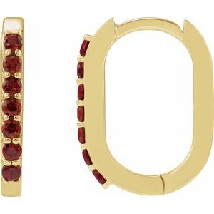 14K Yellow Gold Natural Mozambique Garnet 14 mm Hoop Earrings