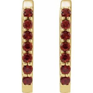 14K Yellow Gold Natural Mozambique Garnet 14 mm Hoop Earrings