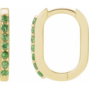 14K Yellow Gold Natural Tsavorite Garnet 14 mm Hoop Earrings