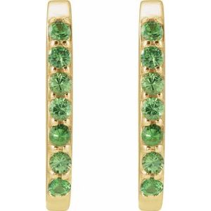 14K Yellow Gold Natural Tsavorite Garnet 14 mm Hoop Earrings – image 2