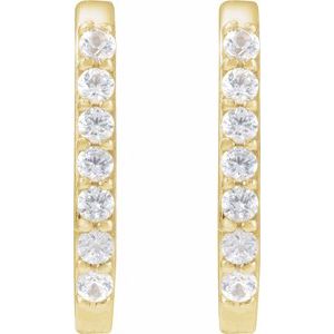 14K Yellow Gold Natural White Sapphire 14 mm Hoop Earrings