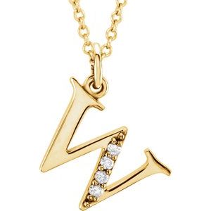 14K Yellow Gold .02 CTW Natural Diamond Lowercase Initial W 16" Necklace