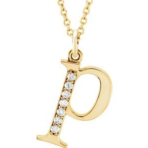 14K Yellow Gold .03 CTW Natural Diamond Lowercase Initial P 16" Necklace
