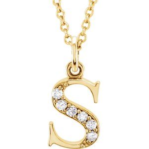 14K Yellow Gold .025 CTW Natural Diamond Lowercase Initial S 16" Necklace