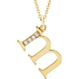 14K Yellow Gold .02 CTW Natural Diamond Lowercase Initial M 16" Necklace