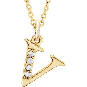 14K Yellow Gold .02 CTW Natural Diamond Lowercase Initial V 16" Necklace
