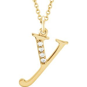 14K Yellow Gold .02 CTW Natural Diamond Lowercase Initial Y 16" Necklace