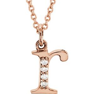 14K Rose Gold .02 CTW Natural Diamond Lowercase Initial R 16" Necklace