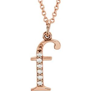 14K Rose Gold .03 CTW Natural Diamond Lowercase Initial F 16" Necklace