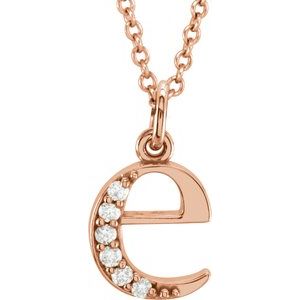 14K Rose Gold .03 CTW Natural Diamond Lowercase Initial E 16" Necklace