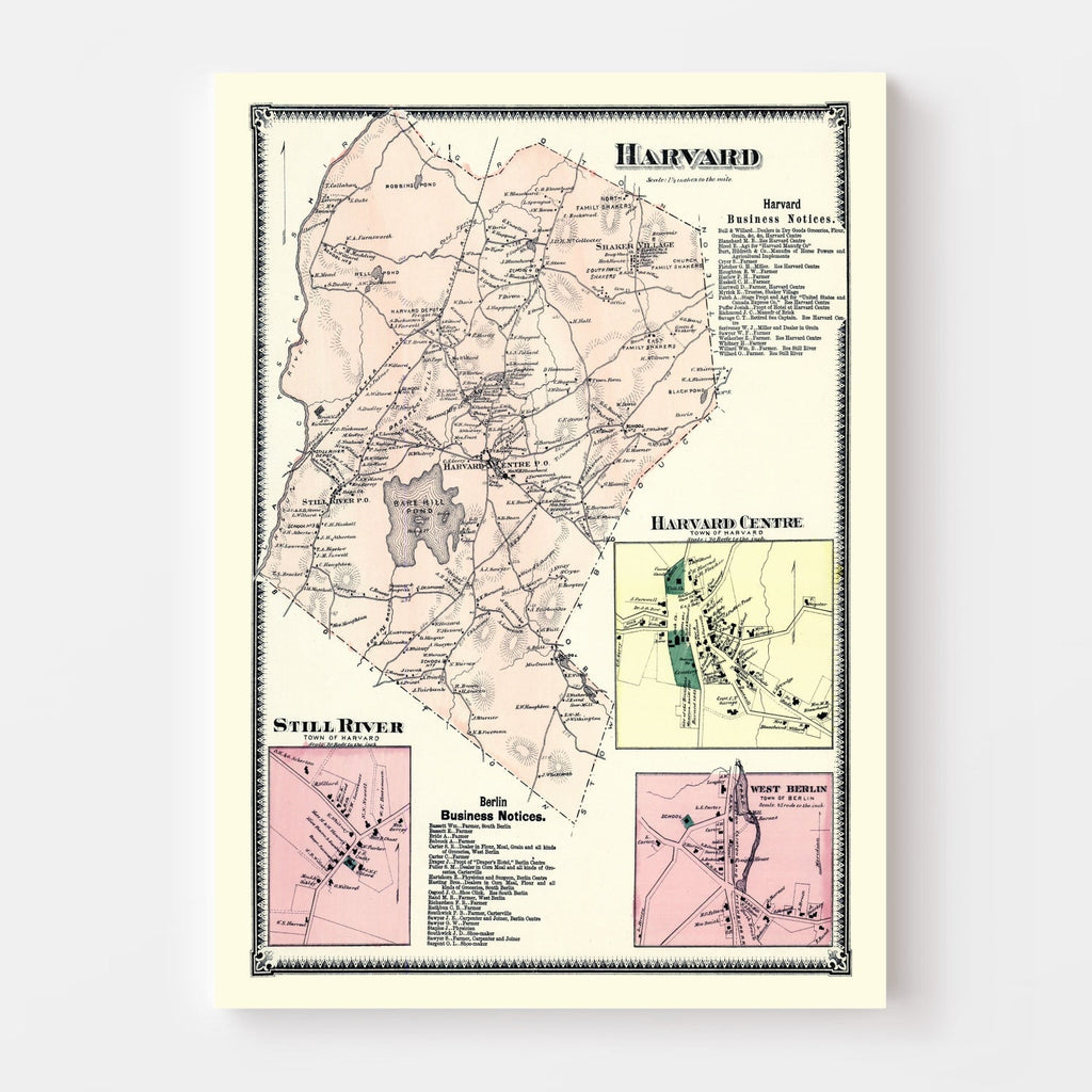 Vintage Map of Harvard, Massachusetts 1870