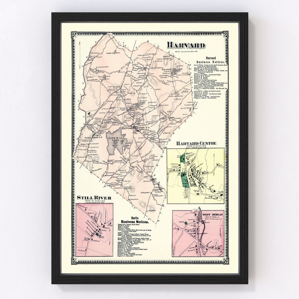 Vintage Map of Harvard, Massachusetts 1870