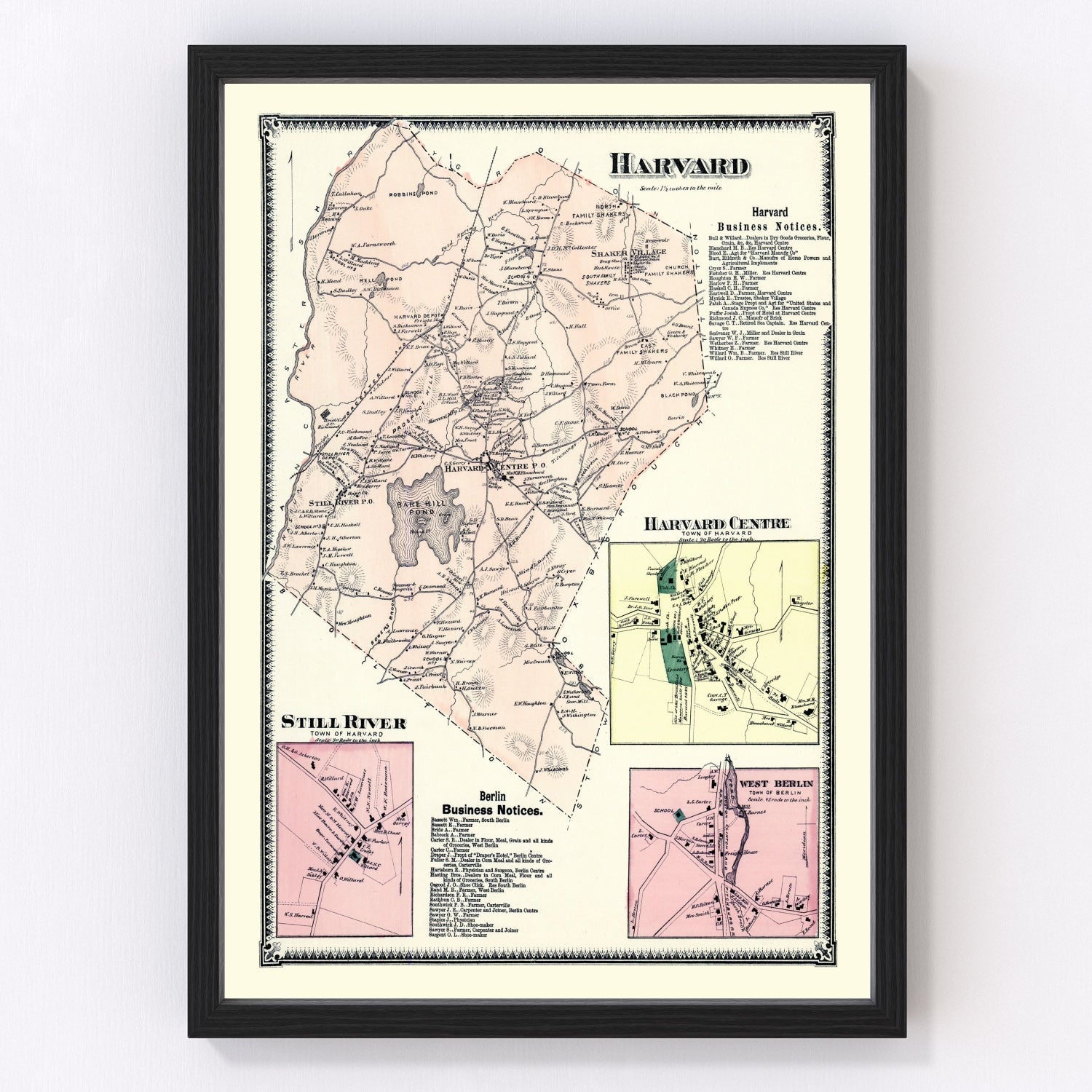 Vintage Map of Harvard, Massachusetts 1870