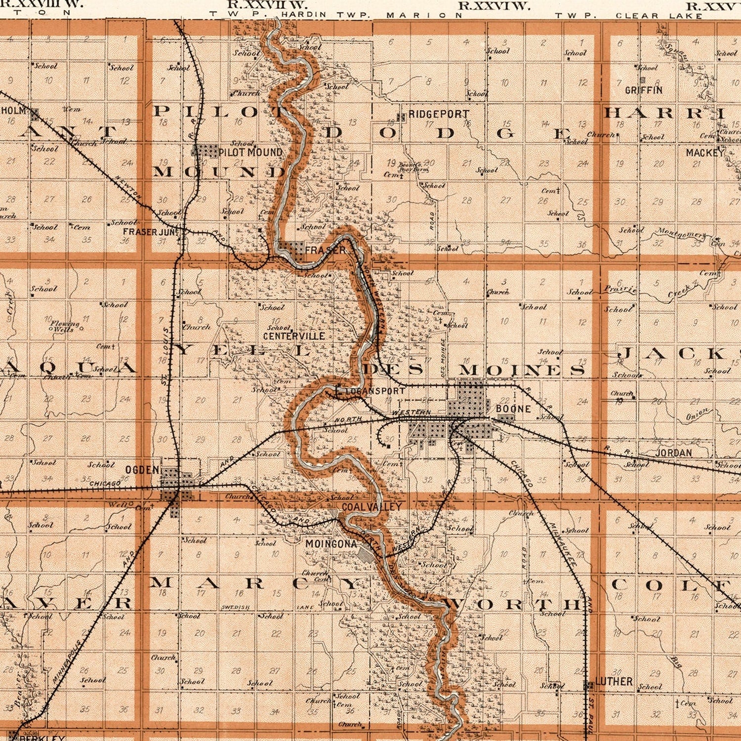 Vintage Map of Boone County, Oklahoma 1904