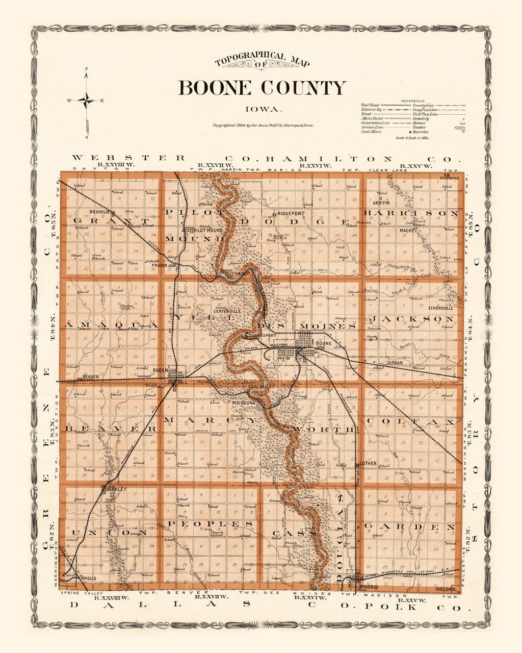 Vintage Map of Boone County, Oklahoma 1904