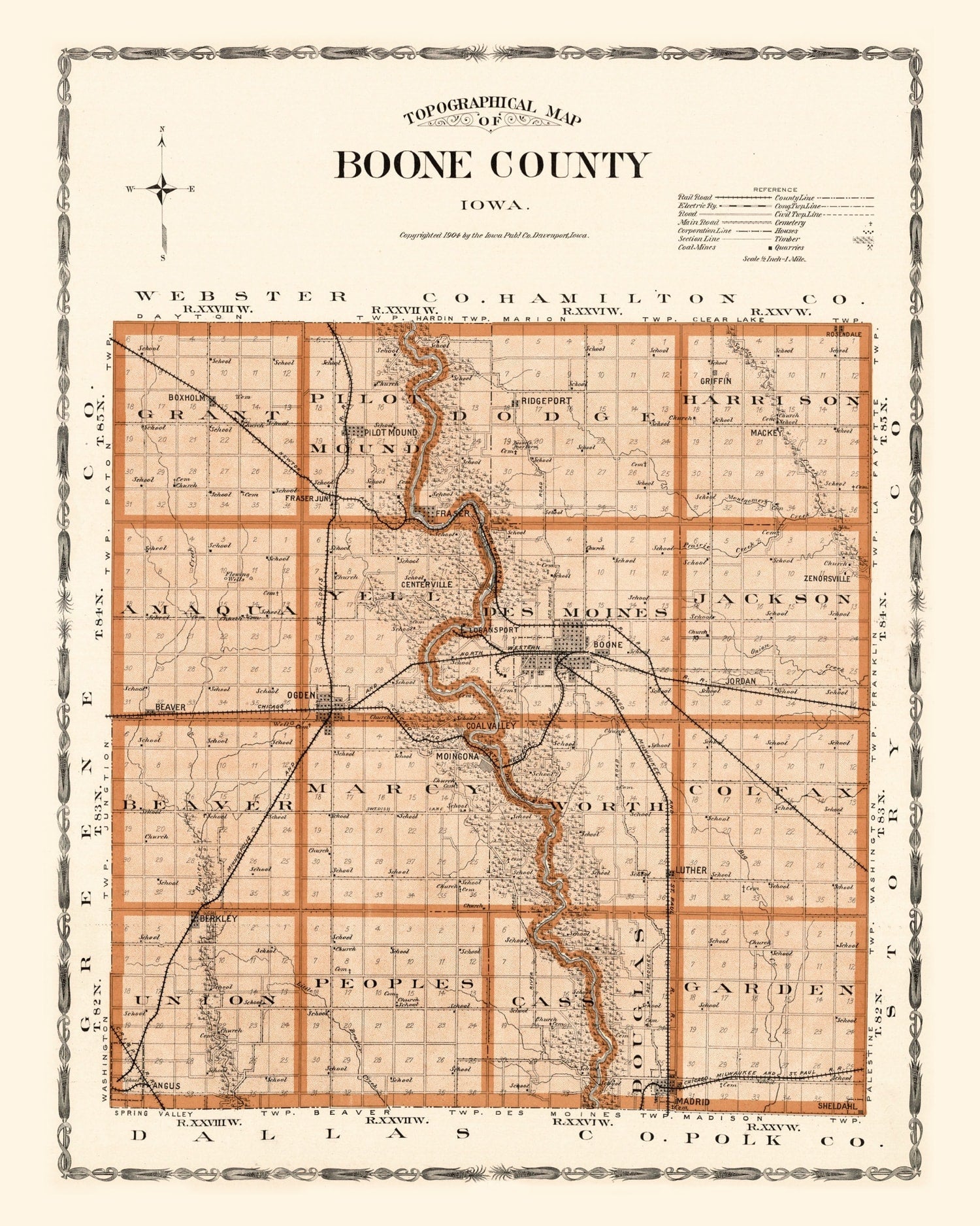 Vintage Map of Boone County, Oklahoma 1904