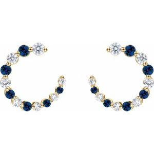 14K Yellow Gold Natural Blue Sapphire & 1/3 CTW Natural Diamond Front-Back Hoop Earrings – image 2