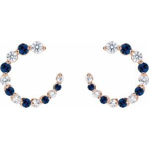 14K Rose Gold Natural Blue Sapphire & 1/3 CTW Natural Diamond Front-Back Hoop Earrings – image 2