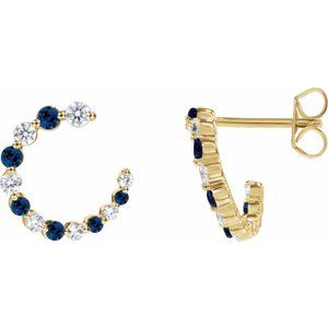 14K Yellow Gold Natural Blue Sapphire & 1/3 CTW Natural Diamond Front-Back Hoop Earrings