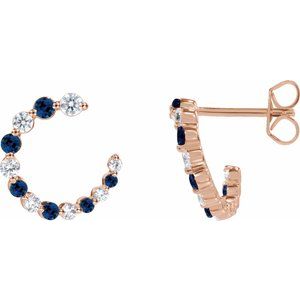 14K Rose Gold Natural Blue Sapphire & 1/3 CTW Natural Diamond Front-Back Hoop Earrings