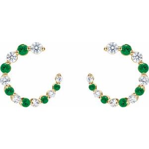 14K Yellow Gold Natural Tsavorite Garnet & 1/3 CTW Natural Diamond Front-Back Hoop Earrings