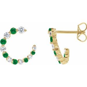 14K Yellow Gold Natural Tsavorite Garnet & 1/3 CTW Natural Diamond Front-Back Hoop Earrings