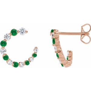 14K Rose Gold Natural Tsavorite Garnet & 1/3 CTW Natural Diamond Front-Back Hoop Earrings
