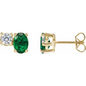 14K Yellow Gold Lab-Grown Emerald & 1/2 CTW Lab-Grown Diamond Earrings