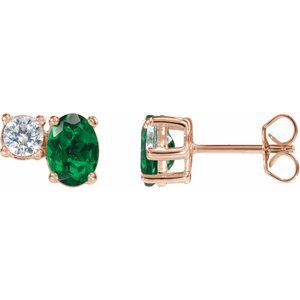 14K Rose Gold Lab-Grown Emerald & 1/2 CTW Lab-Grown Diamond Earrings